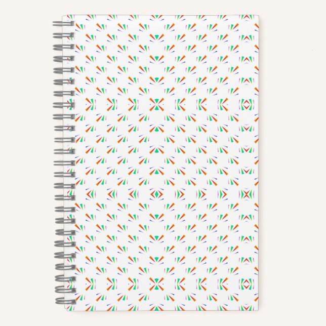 A notebook with a spiral binding features a white  (Front)