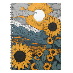 A Notebook with Radiant Sunflowers and Celestial C
