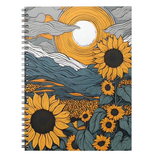 A Notebook with Radiant Sunflowers and Celestial C (Front)