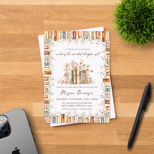 A Novel Kind of Love Book-Themed Floral Bridal  Acrylic Invitations (Insitu (Invitation Card))