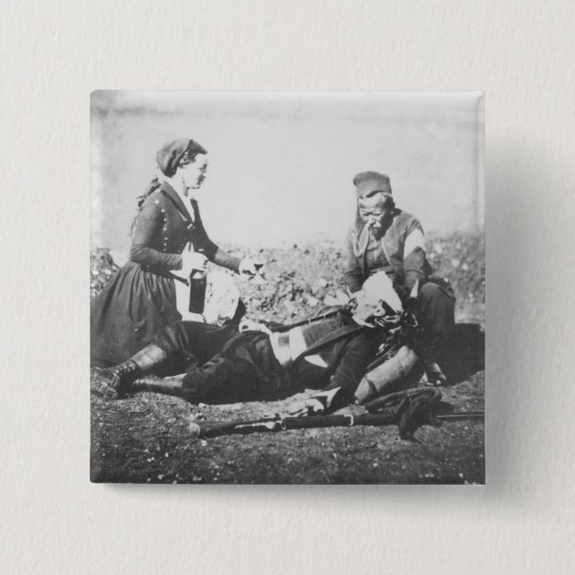 A Nurse Tending a Wounded Man 15 Cm Square Badge (Front)
