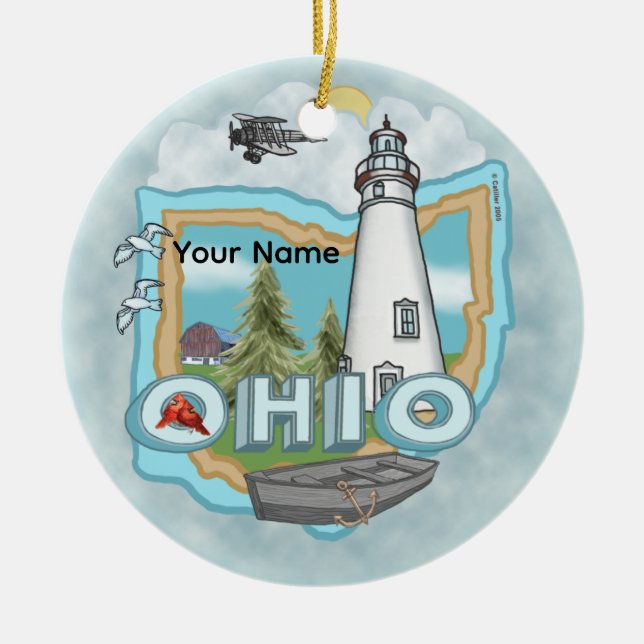 A Ohio Lighthouse Ceramic Tree Decoration (Front)