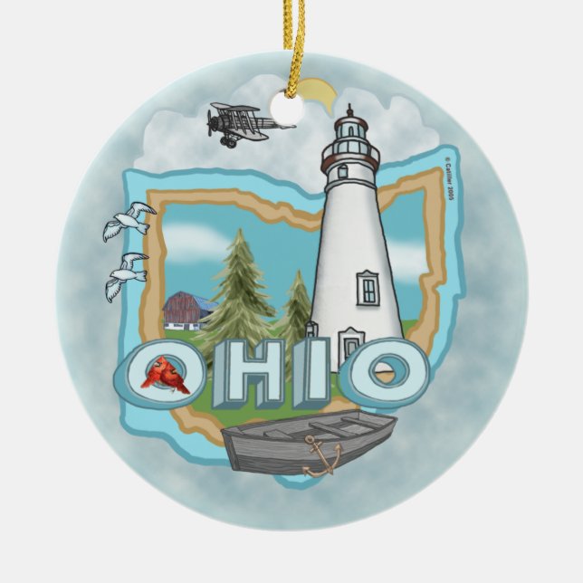 A Ohio Lighthouse Ceramic Tree Decoration (Front)
