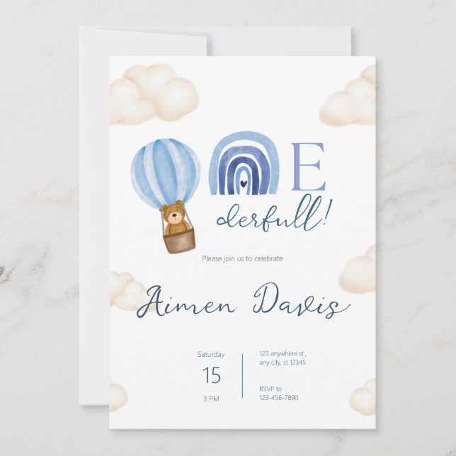 A Onederfull! 1st birthday Invitation (Front)