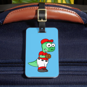 A Pachycephalosaurus Baseball Pitcher. Luggage Tag
