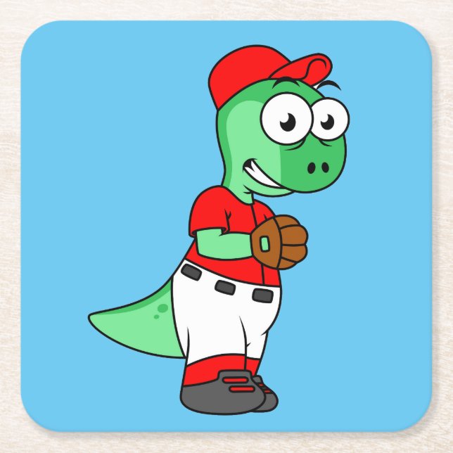 A Pachycephalosaurus Baseball Pitcher. Square Paper Coaster (Front)