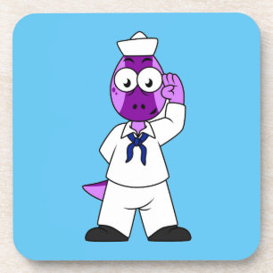 A Pachycephalosaurus Dinosaur Navy Sailor. Coaster