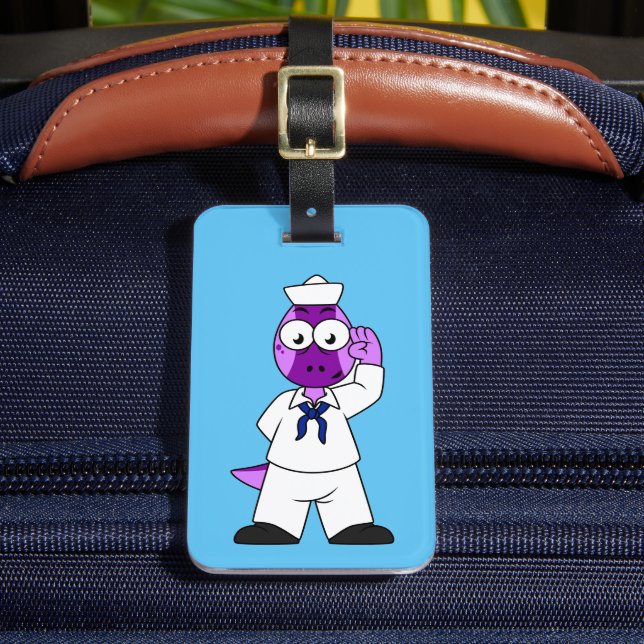 A Pachycephalosaurus Dinosaur Navy Sailor. Luggage Tag (Front Insitu 2)