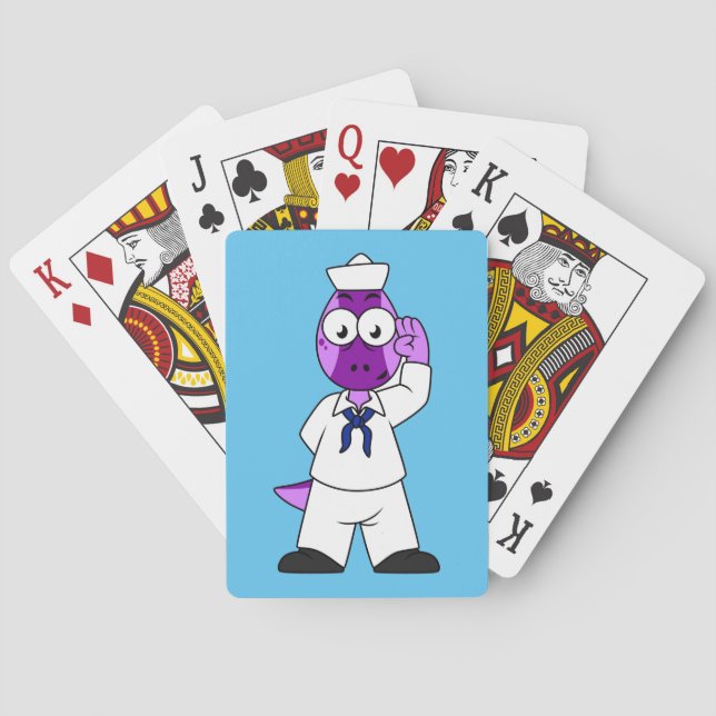 A Pachycephalosaurus Dinosaur Navy Sailor. Playing Cards (Back)