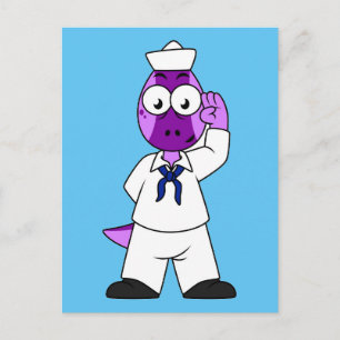 A Pachycephalosaurus Dinosaur Navy Sailor. Postcard