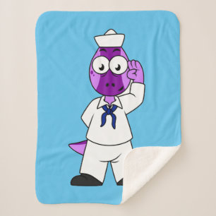 A Pachycephalosaurus Dinosaur Navy Sailor. Sherpa Blanket