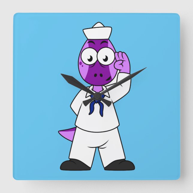 A Pachycephalosaurus Dinosaur Navy Sailor. Square Wall Clock (Front)