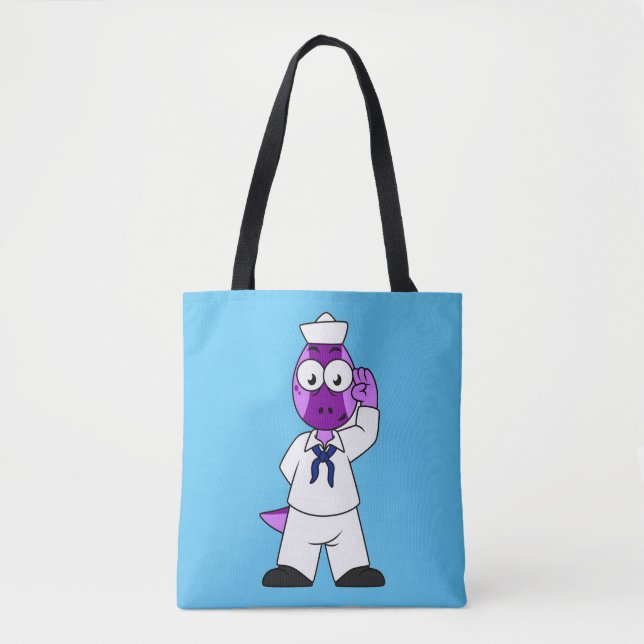 A Pachycephalosaurus Dinosaur Navy Sailor. Tote Bag (Front)