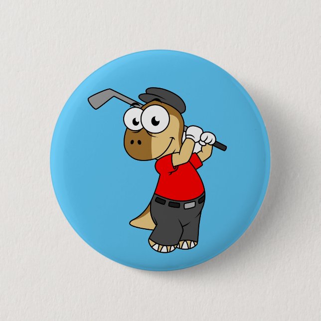 A Pachycephalosaurus Dinosaur Playing Golf. 6 Cm Round Badge (Front)