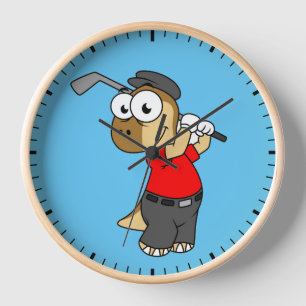 A Pachycephalosaurus Dinosaur Playing Golf. Clock