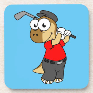 A Pachycephalosaurus Dinosaur Playing Golf. Coaster