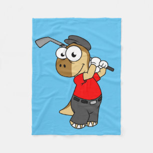 A Pachycephalosaurus Dinosaur Playing Golf. Fleece Blanket