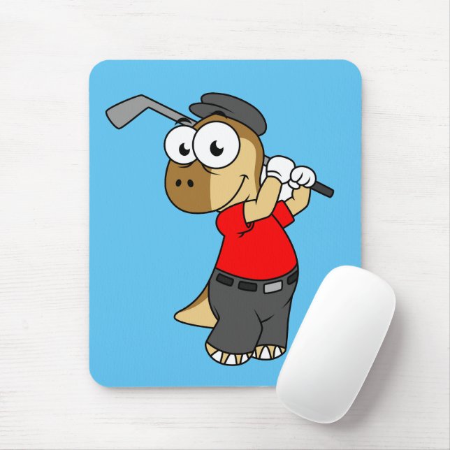 A Pachycephalosaurus Dinosaur Playing Golf. Mouse Mat (With Mouse)
