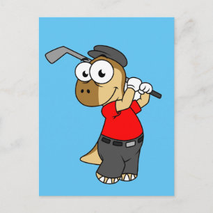 A Pachycephalosaurus Dinosaur Playing Golf. Postcard