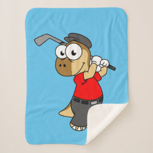 A Pachycephalosaurus Dinosaur Playing Golf. Sherpa Blanket