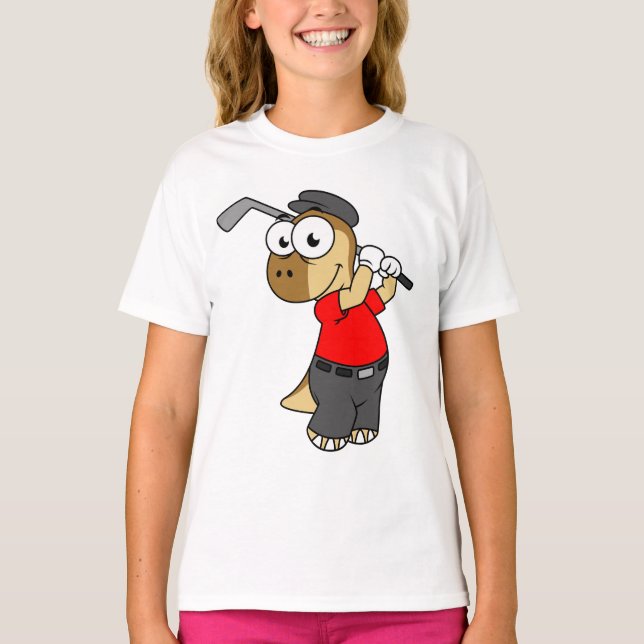 A Pachycephalosaurus Dinosaur Playing Golf. T-Shirt (Front)