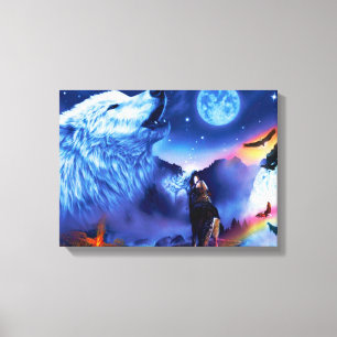 A pack of wolves on a dark night canvas print