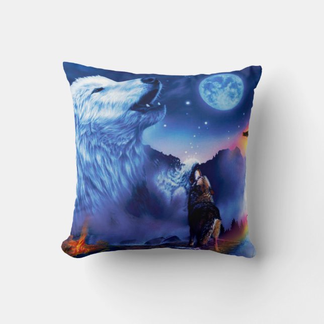 A pack of wolves on a dark night cushion (Front)