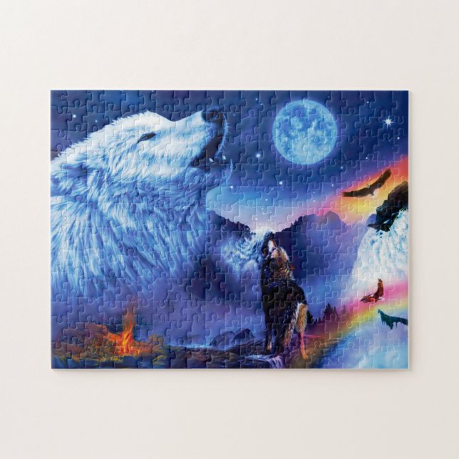 A pack of wolves on a dark night jigsaw puzzle (Horizontal)