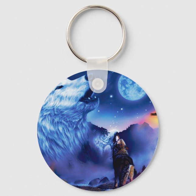 A pack of wolves on a dark night key ring (Front)