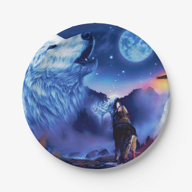 A pack of wolves on a dark night paper plate (Front)