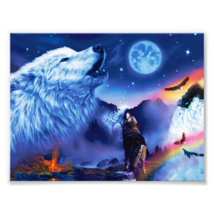 A pack of wolves on a dark night photo print