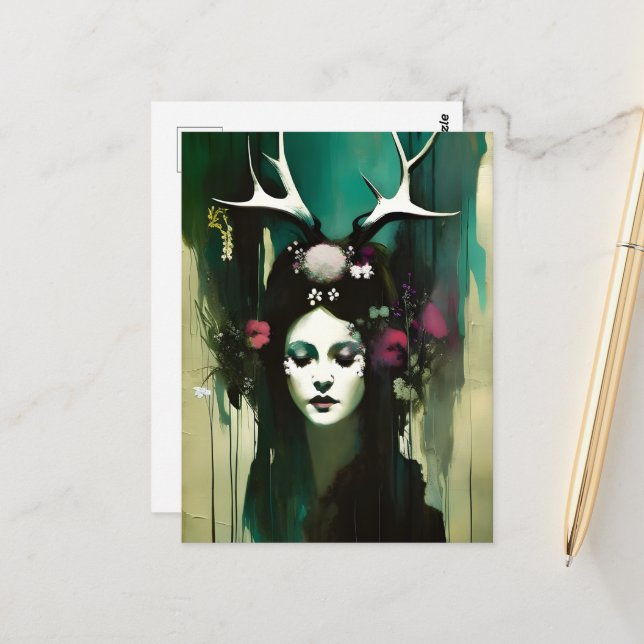 A Pagan Woman Painting Postcard (Front/Back In Situ)