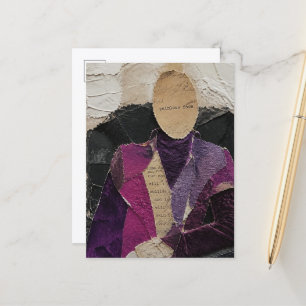 A Painless Face Torn Paper Mixed Media Collage Postcard