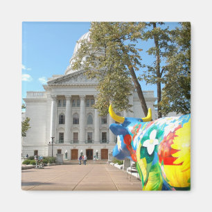 A Painted Cow Admires the Capital Building Magnet