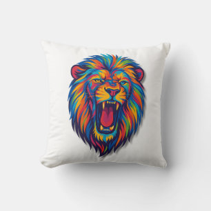 A PAINTED LION CUSHION