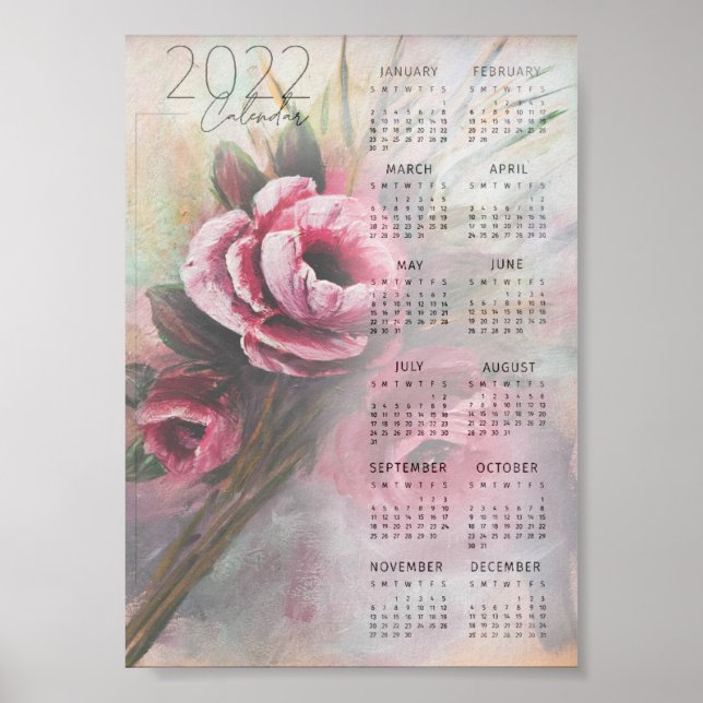 a Painted Rose Flower 2022 Calendar Poster (Front)