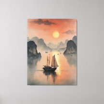 a painting of a boat in the water