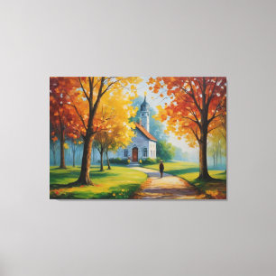 a painting of a church and a building canvas print