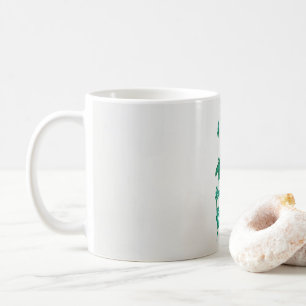 a painting of a flower and a fish on a black backg coffee mug