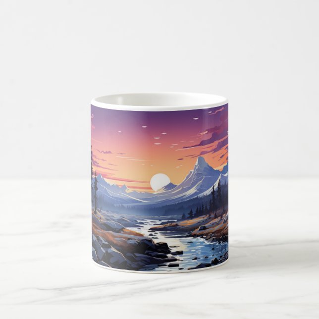 A Painting Of A Forest Landscape In Winter Coffee Mug (Center)