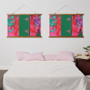 a painting of a frog in a field of grass hanging tapestry