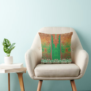 a painting of a green field with an orange border cushion