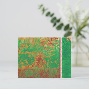 a painting of a green field with an orange border postcard