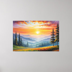 a painting of a landscape with mountains and trees canvas print