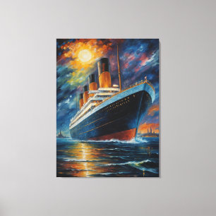 a painting of a ship in the water canvas print
