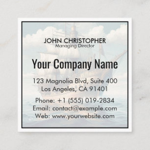 A Painting Of A Ship With The Sails Down-56350 Square Business Card