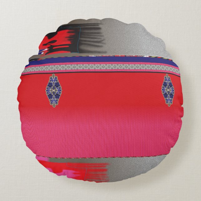 a painting of a woman in a pink dress round cushion (Front)