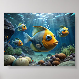 A painting of fish at the bottom of the river poster