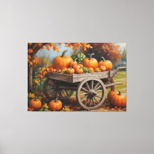 a painting of pumpkins on a cart canvas print