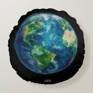 A painting of the earth in a space round cushion